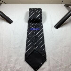 Frangi Mens Tie‎ Black White Striped 100% Silk Necktie Made In Italy
